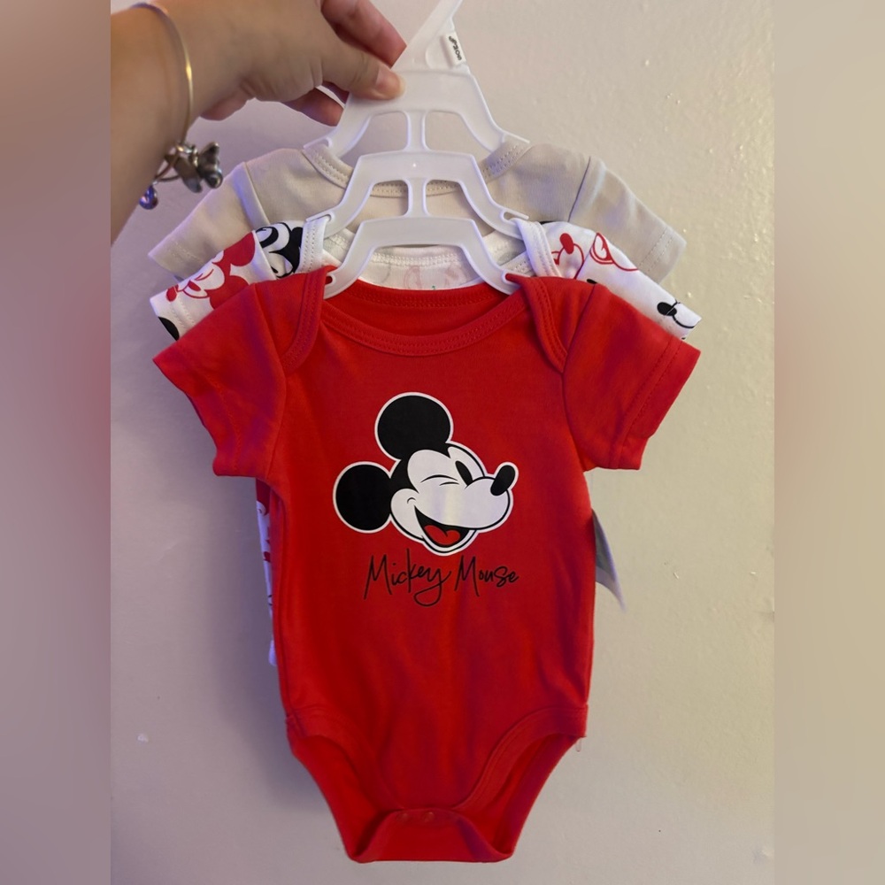 Disney Mickey Mouse Red and Gray Baby Bodysuit Set
